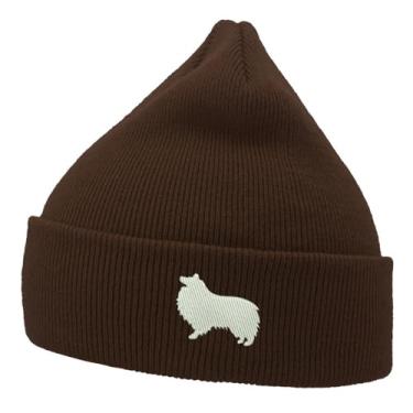 Imagem de L8502-LXYB Gorro masculino de malha Shetland Sheepdog bordado unissex casual gorros para inverno, Marrom, 7 1/4