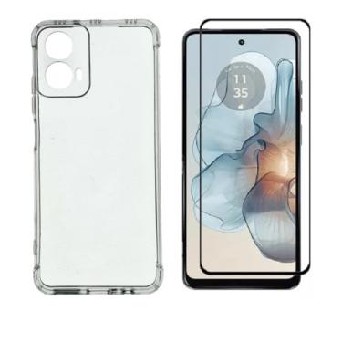Imagem de Capa Anti Impacto Protecao + Película de Vidro 3d, silicone transparente clear com bordas reforçadas e flexíevel com efeito cristal Compátivel com Moto G24