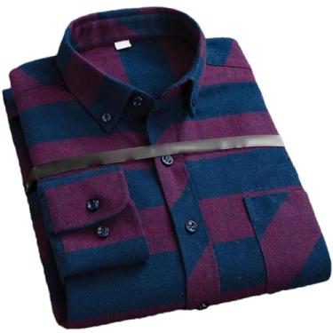Imagem de Camisa social masculina plus size para lazer masculina algodão lixado flanela quente casual manga longa gola xadrez, Algodão 160, PP