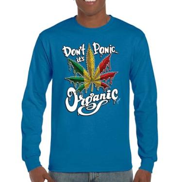 Imagem de Camiseta de manga comprida Don't Panic It's Organic 420 Weed Pot Leaf Smoking Marijuana Legalize Cannabis Stoner Pothead, Azul, G