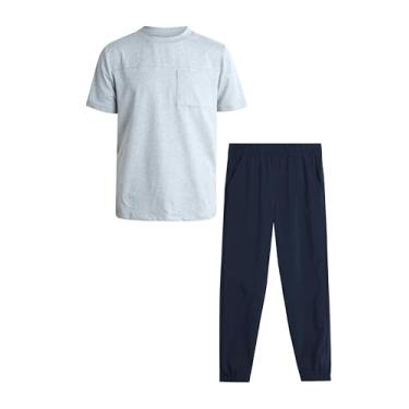 Imagem de Reebok Conjunto de calças para meninos - 2 peças de camiseta de manga curta e calça de corrida tecida híbrida - conjunto de roupas de primavera para meninos (8-12), Cinza-claro mesclado, 12