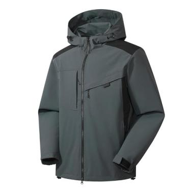 Imagem de Jaqueta masculina leve corta-vento Rip Stop capa de chuva casaco com capuz e cores contrastantes, Cinza escuro, G