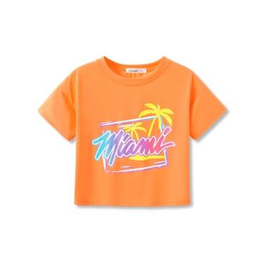Imagem de Dvenki Top cropped laranja Miami para meninas pequenas e grandes - camiseta legal de verão roupas adolescentes tamanho 6-18, Miami laranja, 7-8