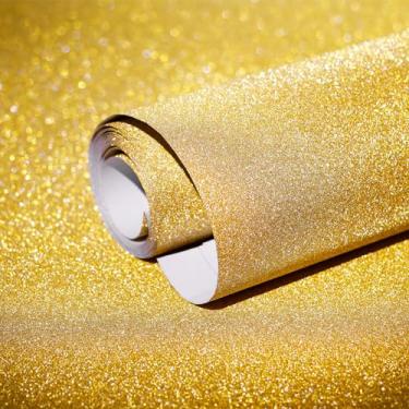 Imagem de Amiya Papel de contato de vinil com glitter dourado 43 cm x 300 cm, autoadesivo, amarelo, brilhante, adesivo, papel de parede decorativo brilhante para paredes de quarto e sala de estar
