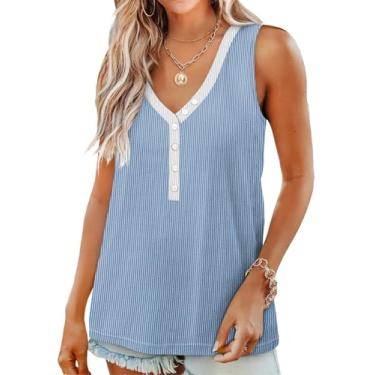 Imagem de EVALESS Camiseta regata feminina de verão com gola V superdimensionada e sem mangas, Azul claro, M