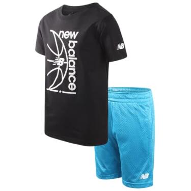 Imagem de New Balance Conjunto de shorts esportivos para meninos - camiseta de desempenho de 2 peças e shorts de basquete - conjunto esportivo para meninos (4-12), Preto, azul, 10