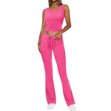 Imagem de Bloggerlove Conjunto feminino de 2 peças de verão sem mangas com calça de cintura alta, conjunto casual Y2K, Vermelho rosa, Small