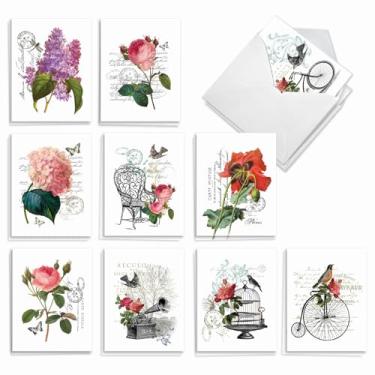 Imagem de The Best Card Company - 20 notas em branco com envelopes - sortimento animal para todas as ocasiões (10 designs, 2 cada) - Vintage Blooms AM3515OCB-B2x10