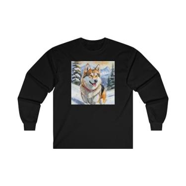 Imagem de Chinook 'Sled Dog' Camiseta clássica de algodão de manga comprida, Preto, GG