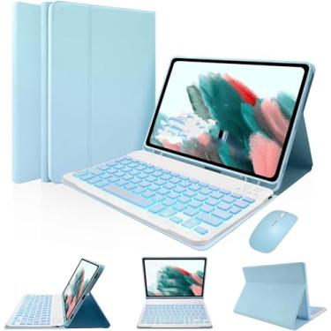 Imagem de Capa teclado for Samsnug Galexy Tab S6 Lite 10.4 polegadas teclado retroiluminada, Mouse e suporte para caneta S Pen, teclado removível com capa fina, Azul