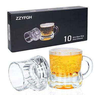 Imagem de ZZYFGH Pacote com 10 mini copos de dose de cerveja, mini caneca de cerveja de vidro com alça de 30 ml, copos de dose de tequila, vodka, ótimo para pai, marido, aniversário ou presente de festa de