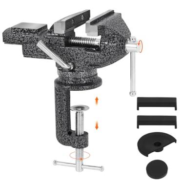 Imagem de GOXAWEE Torno de bancada universal, grampo de mesa de 8,5 cm, base giratória de 360°, torno doméstico pequeno, ferramenta de fixação para marcenaria, conduítes de corte, pequenos projetos DIY, criação