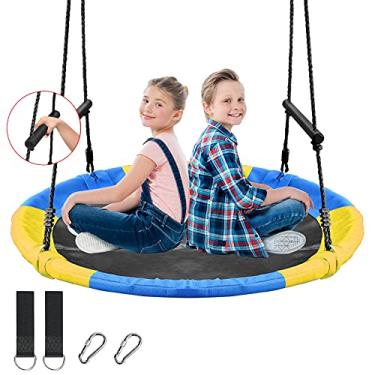 Imagem de Treeswin Balanço de árvore pires 116 cm, capacidade de peso de 362 kg, balanço voador ao ar livre com alça de árvore, tecido Textliene, à prova d'água, estrutura de aço durável e mosquetão para