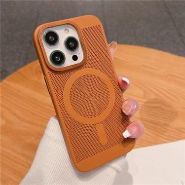 Imagem de Capa magnética de grade de malha de dissipação de calor ultrafina para iPhone 15 13 12 14 11 Pro Max Matte Hard Steel Magsafing Cove, marrom, para iPhone 12 ProMax