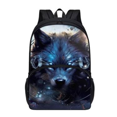 Imagem de Suobstales Mochila infantil casual de 43 cm, mochila escolar leve de ombro com bolso com zíper, Lobo, One Size