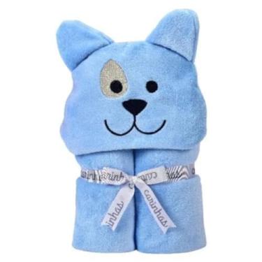 Imagem de Manta Microfibra Capuz Bichinho Bebê Antialérgico Pelúcia (Cachorro-Azul, Bebê)