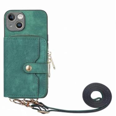 Imagem de Capa de telefone tipo carteira com cordão e zíper para Samsung Galaxy S24 S23 Ultra S22 Plus S21 S20 FE S10 S9 Note 20 10 Capa flip de couro, verde, para Samsung S22