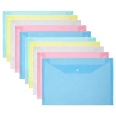 Imagem de Vicloon Pasta de Plstico, 10 Pastas de Arquivos A4 Transparentes com Boto, Resistente gua e Durvel, Ideal para Organizar Documentos e Papeis, Rosa, Amarelo, Branco, Azul e Verde