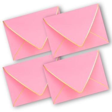 Imagem de Envelopes V-Flap Pacote com 50 - Tamanho A4, Borda Dourada, Perfeito para Convites, Casamento, Chá de Bebê, Todas as Ocasiões (Rosa)
