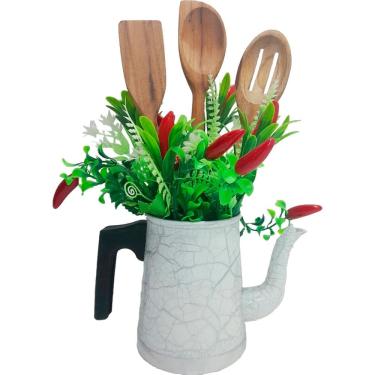 Imagem de Mini Vaso Alumínio Regador Arranja Artificial Branco 32cm