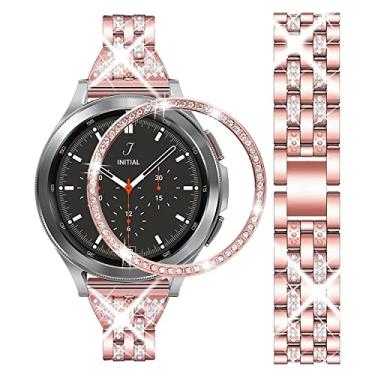 Imagem de DEALELE Pulseiras de substituição compatíveis com Samsung Gear Sport/Galaxy Watch de 42 mm/Galaxy 4 Classic (42 mm), pulseira de metal de aço diamante de strass de luxo com bisel, 20mm, Strass e liga
