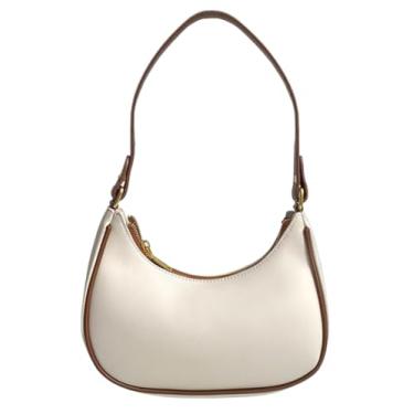 Imagem de Bolsas de ombro pequenas crescentes para mulheres, linda bolsa de mão mini clutch underarm, Branco e marrom, Small