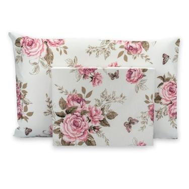 Imagem de Jogo De Cama Lençol Solteiro Kit 2 Peças C/Elástico 180 Fios Percal Estampado (Roseira)