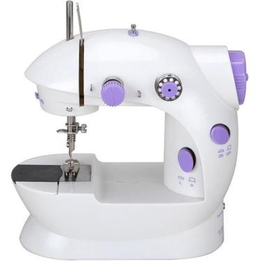 Imagem de Mini Máquina de Costura Reta Portátil Branca Com Pedal bivolt 110V/220