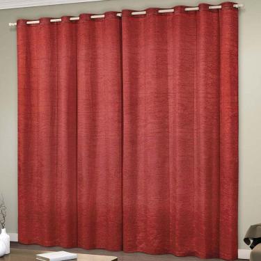 Imagem de Cortina Glamour Cetim Amassado 3,00m X 2,60m Sala Quarto Varão 3m - Vermelho