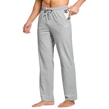Imagem de Calça de moletom masculina Willit de algodão com parte inferior aberta, perna reta, casual, ajuste solto, calça atlética com bolsos, cinza claro, M