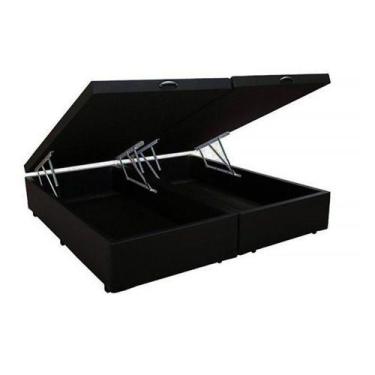 Imagem de Base Cama Box Baú Bipartido Queen Size Material Sintético Preto 43x158