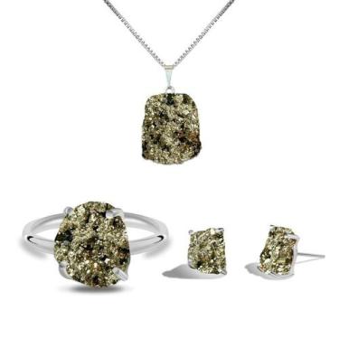 Imagem de Conjunto Natura Pirita - Cristal Natural, Banho Ouro 18k