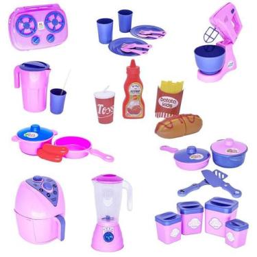 Imagem de Menina Kit Infantil Panela Comidinhas Eletro Louça 30 Peças - Altimar