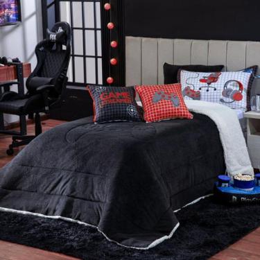 Imagem de Kit Coberdrom Game Streamer Preto/Vermelho com Almofadas Estampadas So