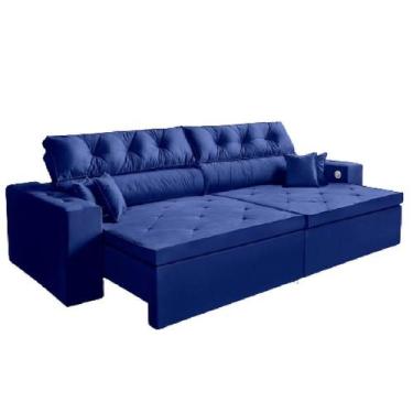 Imagem de Sofá 4 Lugares Smart 2,62 Metros azul Retrátil  Reclinável Tecnologia 