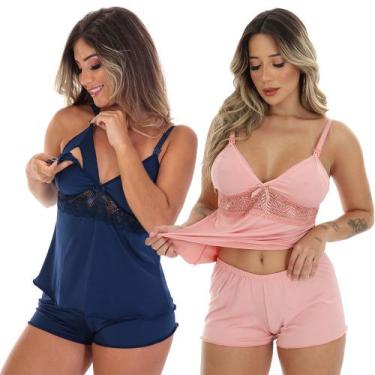 Imagem de Kit 2 Pijama Amamentação Baby Doll Abre Fácil Gestante Pós Parto - Fri