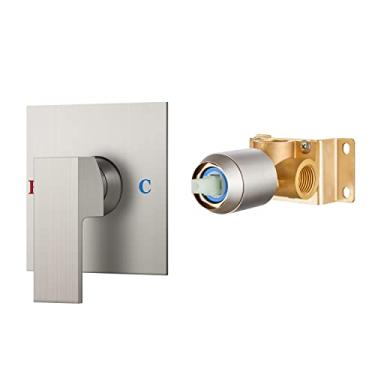 Imagem de Airuida Válvula de manípulo de chuveiro quadrada de função única rosca fêmea montagem na parede torneira de latão chuveiro válvula áspera banheiro kit de acabamento de alça única 4,3 polegadas placa