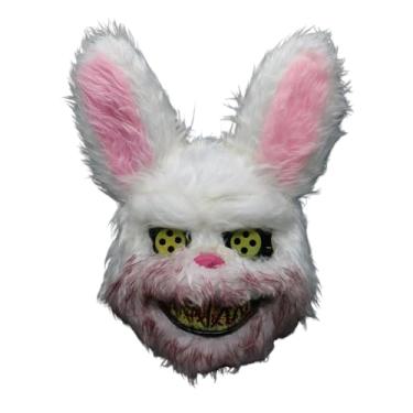 Imagem de Dzrige Halloween Bunny Mask Creepy Rabbit Mask Scary Bunny Rabbit Mask Bloody Plush Full Face Bunny Mask for Halloween Party Masquerade Cosplay Party Costume Accessory