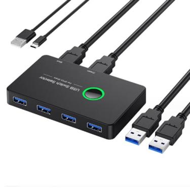 Imagem de RUNAAJA Seletor de comutador USB 3.0 para 2 computadores que compartilham 4 dispositivos USB, caixa de comutação periférica, hub KVM para mouse, teclado, scanner, impressora; para Mac/Windows/Linux