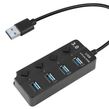 Imagem de HATMINI Hub expansor USB 3.0 de 4 portas, hub de dados rápido USB 3.0 com interruptores de ligar/desligar LED individuais, extensor de porta USB portátil para laptops, pen drives USB e mais