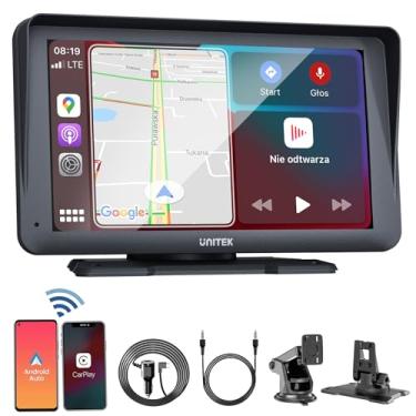 Imagem de Unitek - Tela sensível ao toque portátil sem fio de 17.8 cm - Compatível com Android e Apple Carplay - Para carro - Pantalla para carros com câmera de reserva/navegador GPS, link