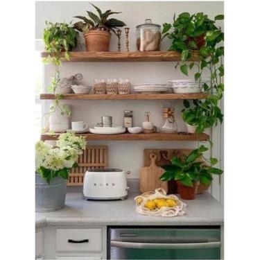 Imagem de Kit 3 Prateleiras Madeira Maciça 100X20 + Suporte Invisível - Loja Do 