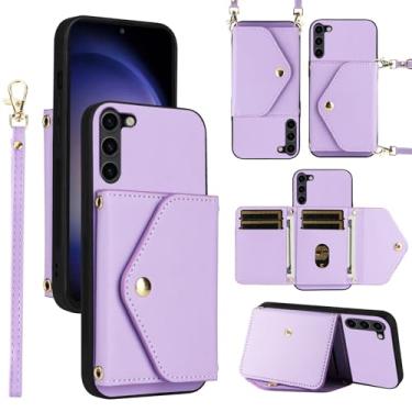 Imagem de Dswteny Capa carteira para Samsung Galaxy S23 Plus S23+ 5G com alça de ombro, suporte de cartão de crédito de couro PU para S23plus 23S + S 23 23+ SM-S916U 16,8 cm feminino roxo