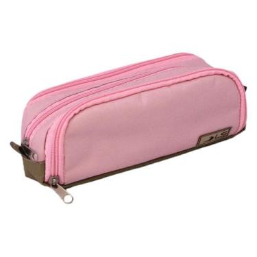 Imagem de Estojo Feminino Ls Bolsas Em Poliéster Rosa Com Bege De 3 Divisões Com