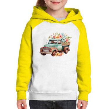 Imagem de Moletom Infantil Caminhão Vintage e Flores - Foca na Moda, Branco, Ama