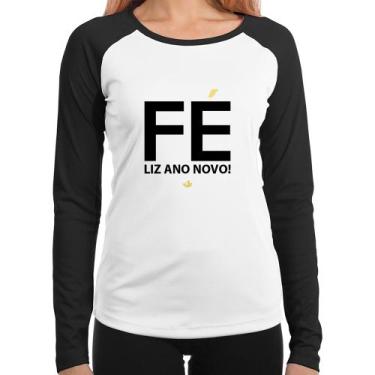 Imagem de Baby Look Raglan Fé liz ano novo! Manga Longa - Foca na Moda, Branco, 