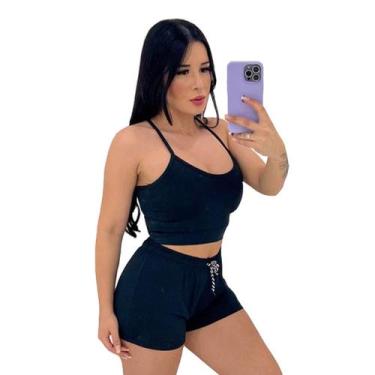 Imagem de Conjunto Cropped Top Com Bojo + Short Liso - Gringas Model, Preto, úni