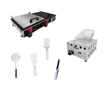 Imagem de Chapa 30X60 com prensa Semi Industrial +fritadeira 1 cuba inox 5L + Ut
