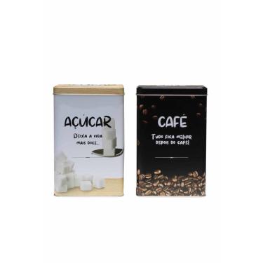 Imagem de Kit 2 Pote Lata Porta Mantimentos Metal Café Açúcar Pequeno