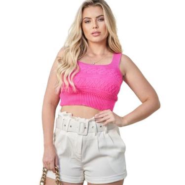 Imagem de Cropped Feminino Top Tricot Moda Verão Alcinha Tranças - Outlet Trico,